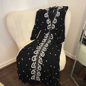 Free People Black and White  V-Neck Dress